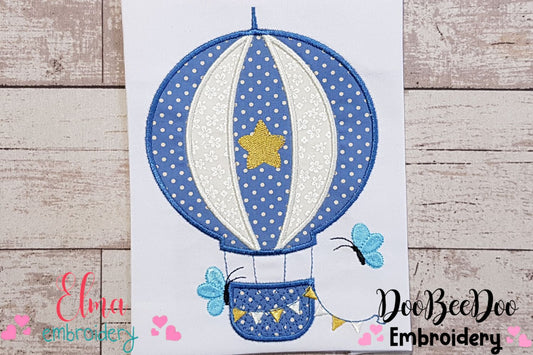 Hot Air Balloon and Butterflies - Applique - Machine Embroidery Design
