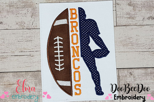 Football Broncos Player and Ball - Applique