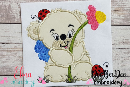 Teddy Bear Girl with Big Flower - Applique
