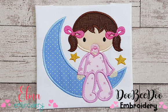 Baby Girl on the Moon - Applique Machine Embroidery Design