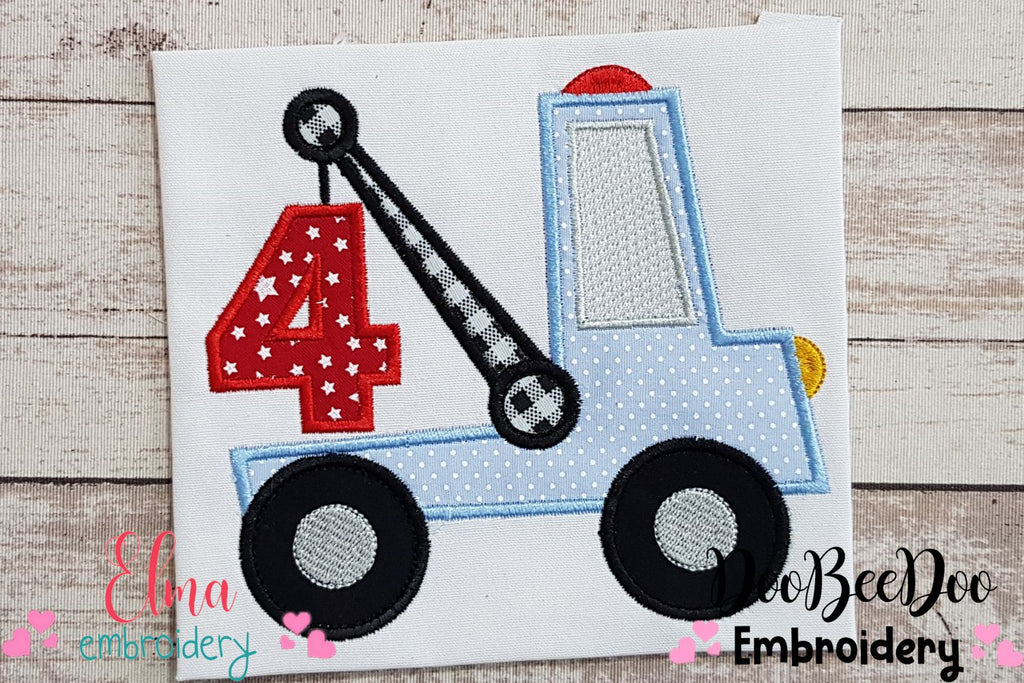 Tow Truck Number Birthday 4 Four 4th Birthday - Applique