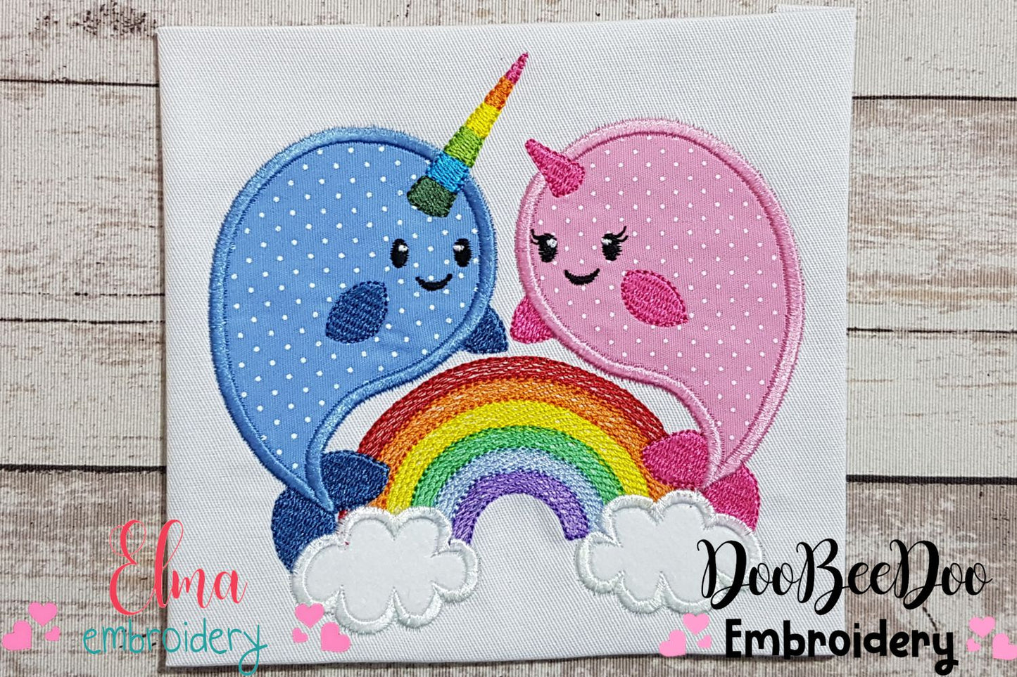 Rainbow Unicorn Whales - Applique