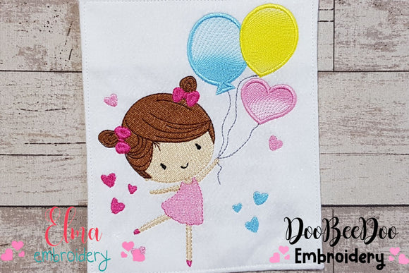Girl with Balloons - Fill Stitch - Machine Embroidery Design
