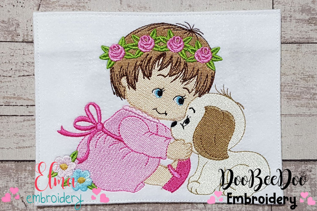 Baby Girl Smile and Puppy - Fill Stitch