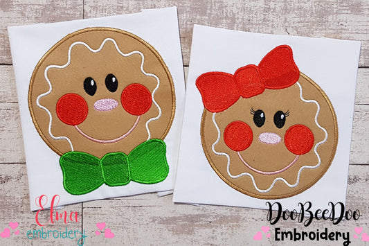 Christmas Gingerbread Face Boy and Girl - Applique