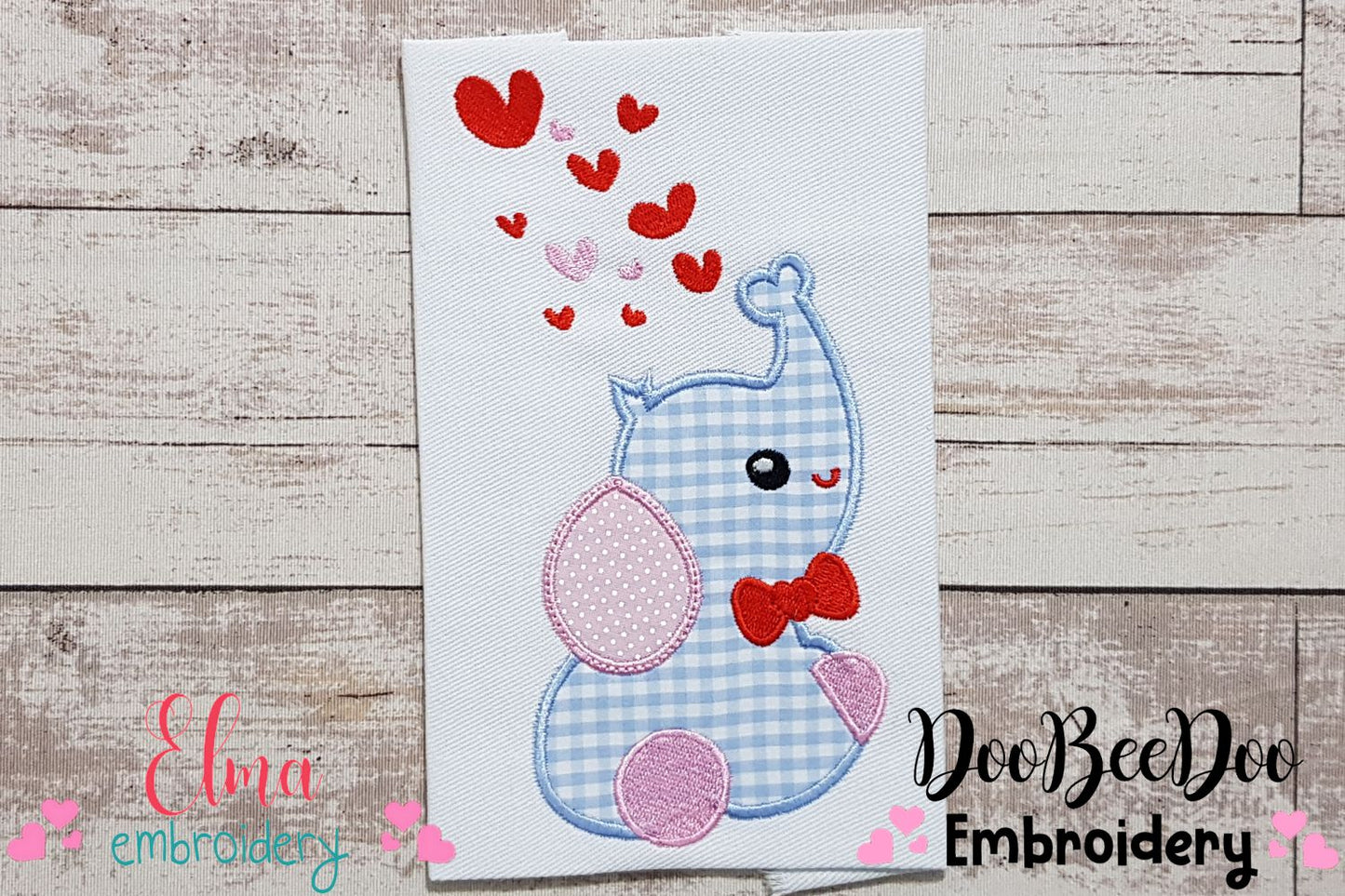 Elephant and Hearts - Applique - Machine Embroidery Design