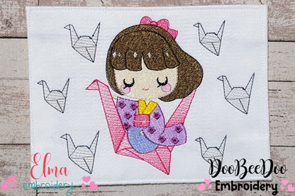 Girl with Origamis - Fill Stitch