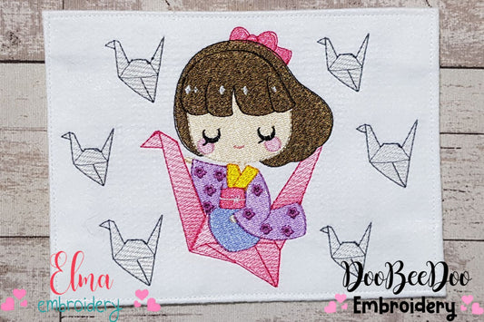 Girl with Origamis - Fill Stitch
