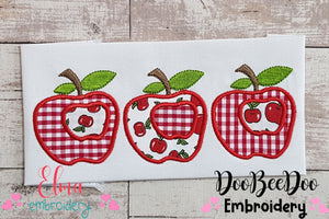 Three Red Apples - Applique - Machine Embroidery Design