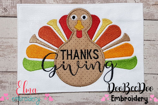 Colorful Thanksgiving Turkey - Applique - Machine Embroidery Design