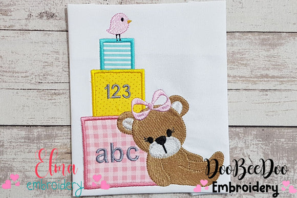 Teddy Bear Girl and School Boxes - Applique Embroidery