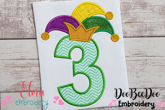 Mardi Gras Birthday Number 3 Three 3rd Birthday - Applique