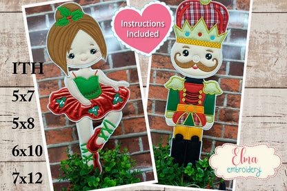 Nutcracker and Ballerina Vase Ornament - ITH Project - Machine Embroidery Design