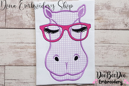 Cute Hipoppotamus with Glasses - Applique