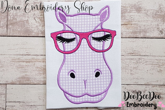 Cute Hipoppotamus with Glasses - Applique