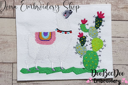 Cute Llama and Cactus - Fill Stitch