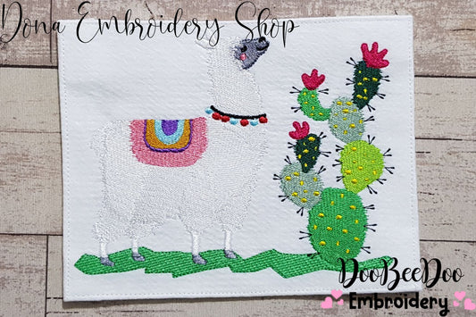 Cute Llama and Cactus - Fill Stitch