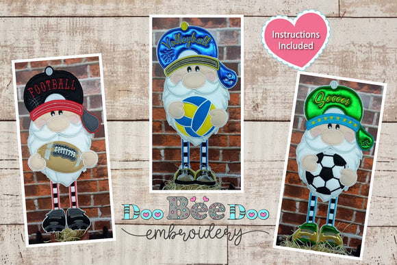 Gnome Sports pack with 3 designs Embroidery Project - ITH Applique