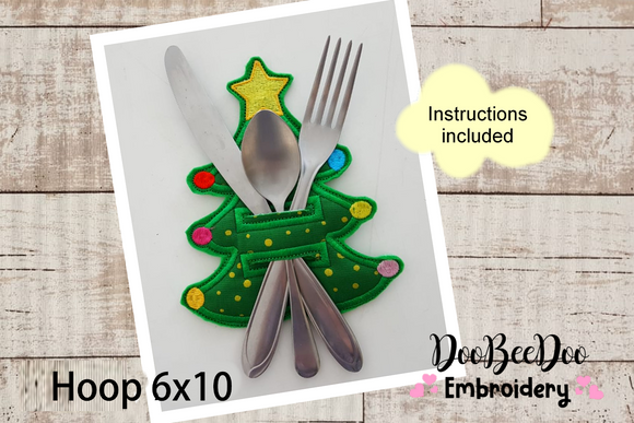 Christmas Tree Cutlery Holder - ITH Project -  Machine Embroidery Design