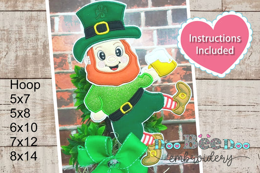 Smiling Leprechaun with Beer - ITH Project - Machine Embroidery Design