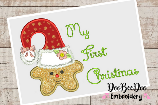 My First Christmas Star Girl  - Applique   - 5 Sizes - Machine Embroidery Designs