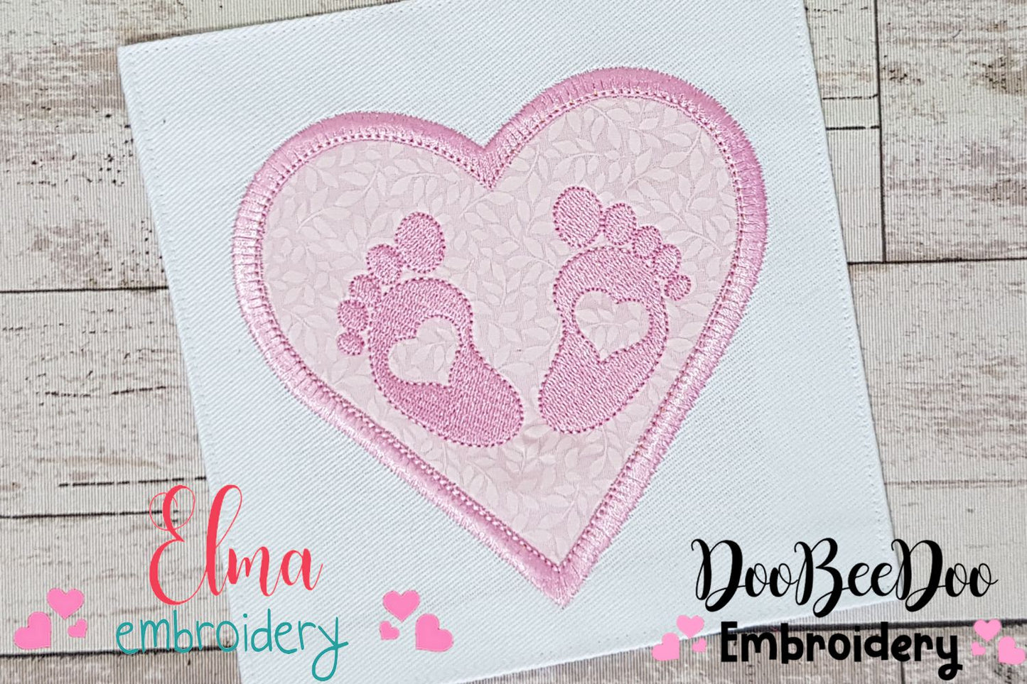 Baby Feets and Heart - Applique - Machine Embroidery Design