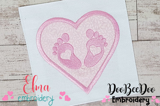 Baby Feets and Heart - Applique - Machine Embroidery Design