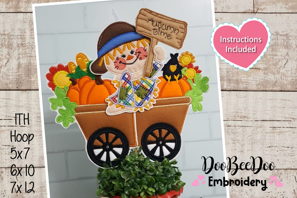 Scarecrow Wagon Vase Ornament - ITH Project - Machine Embroidery Design