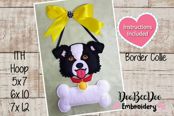 Dog Border Collie and Bone Door Ornament - ITH Project - Machine Embroidery Design