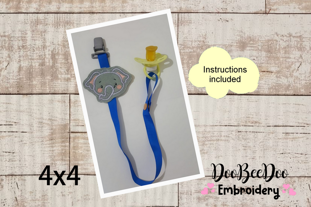 Elephant Pacifier Holder - ITH Project - Machine Embroidery Design