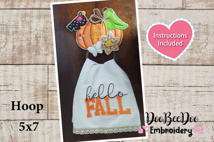 Pumpkin Dishcloth Hanger - ITH Project - Machine Embroidery Design