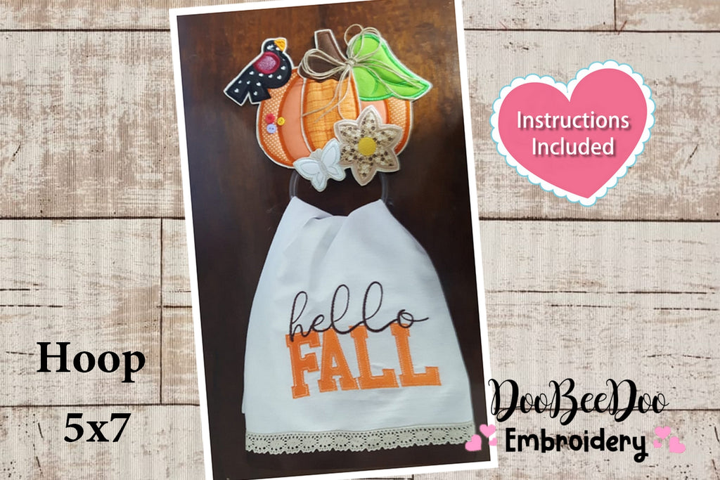 Pumpkin Dishcloth Hanger - ITH Project - Machine Embroidery Design