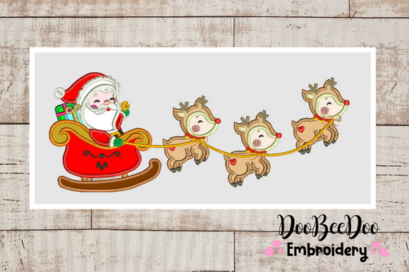 Santa Claus with sleigh - Applique - 5 Sizes - Machine Embroidery Designs