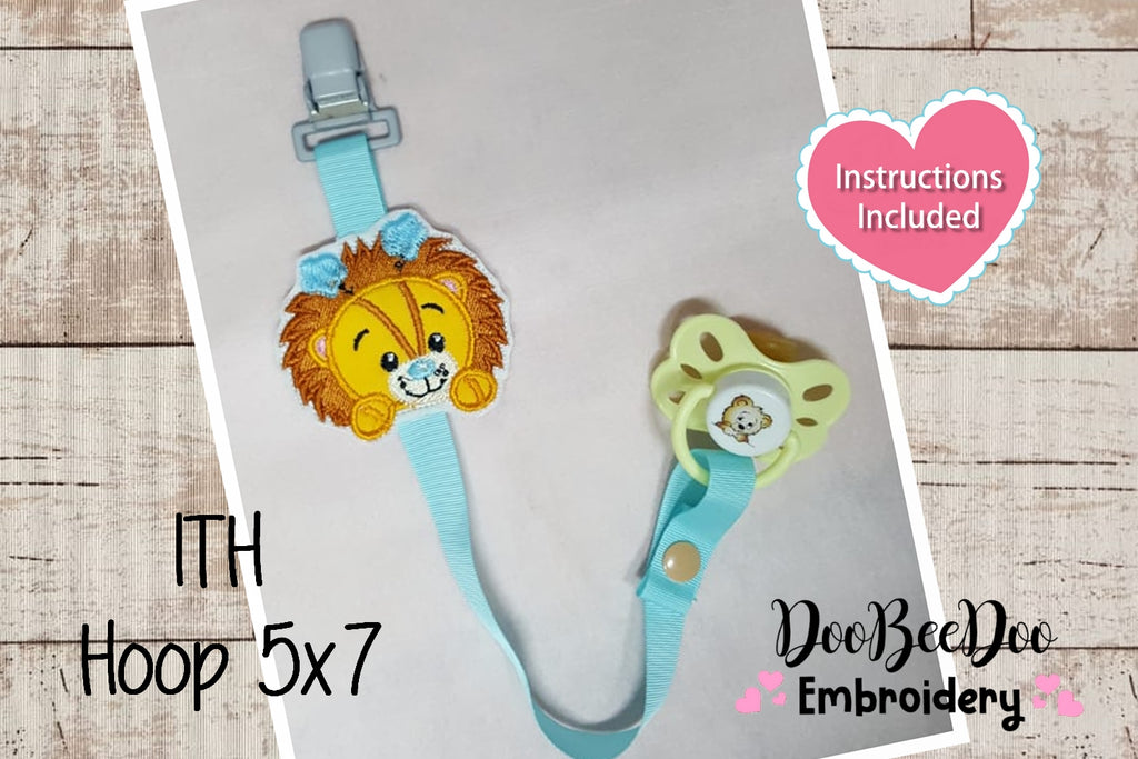 Lion Pacifier Holder - ITH Project - Machine Embroidery Design