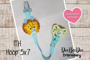 Lion Pacifier Holder - ITH Project - Machine Embroidery Design