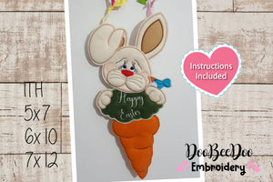 Happy Easter Bunny with Carrot Door Ornament - ITH Project - Machine Embroidery Design