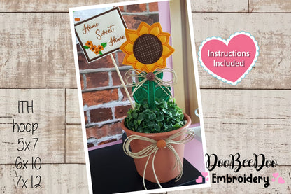 Sunflower Vase Ornament - ITH Project - Machine Embroidery Design