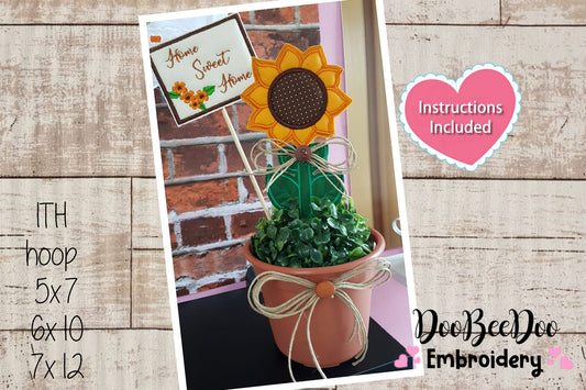 Sunflower Vase Ornament - ITH Project - Machine Embroidery Design