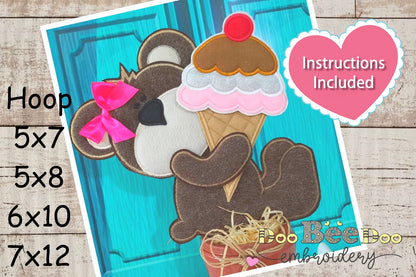 Bear Girl with Ice Cream - ITH Project - Machine Embroidery Design