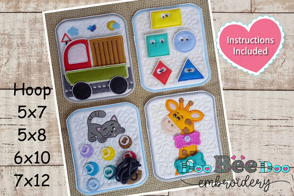 Felt Sensory Games Set of 4 Games - Cat, Truck, Giraffe and Geometrics - ITH Project - Machine Embroidery Design