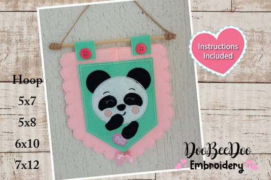 Baby Panda Nursery Flag Decor - ITH Project - Machine Embroidery Design