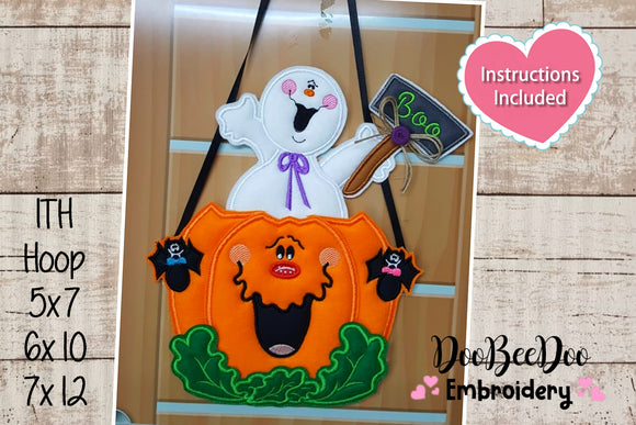 Halloween Pumpkin and Ghost Ornament - ITH Project - Machine Embroidery Design