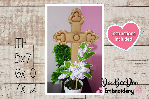 Easter Cross with Flowers Vase Ornament - ITH Project - Machine Embroidery Design
