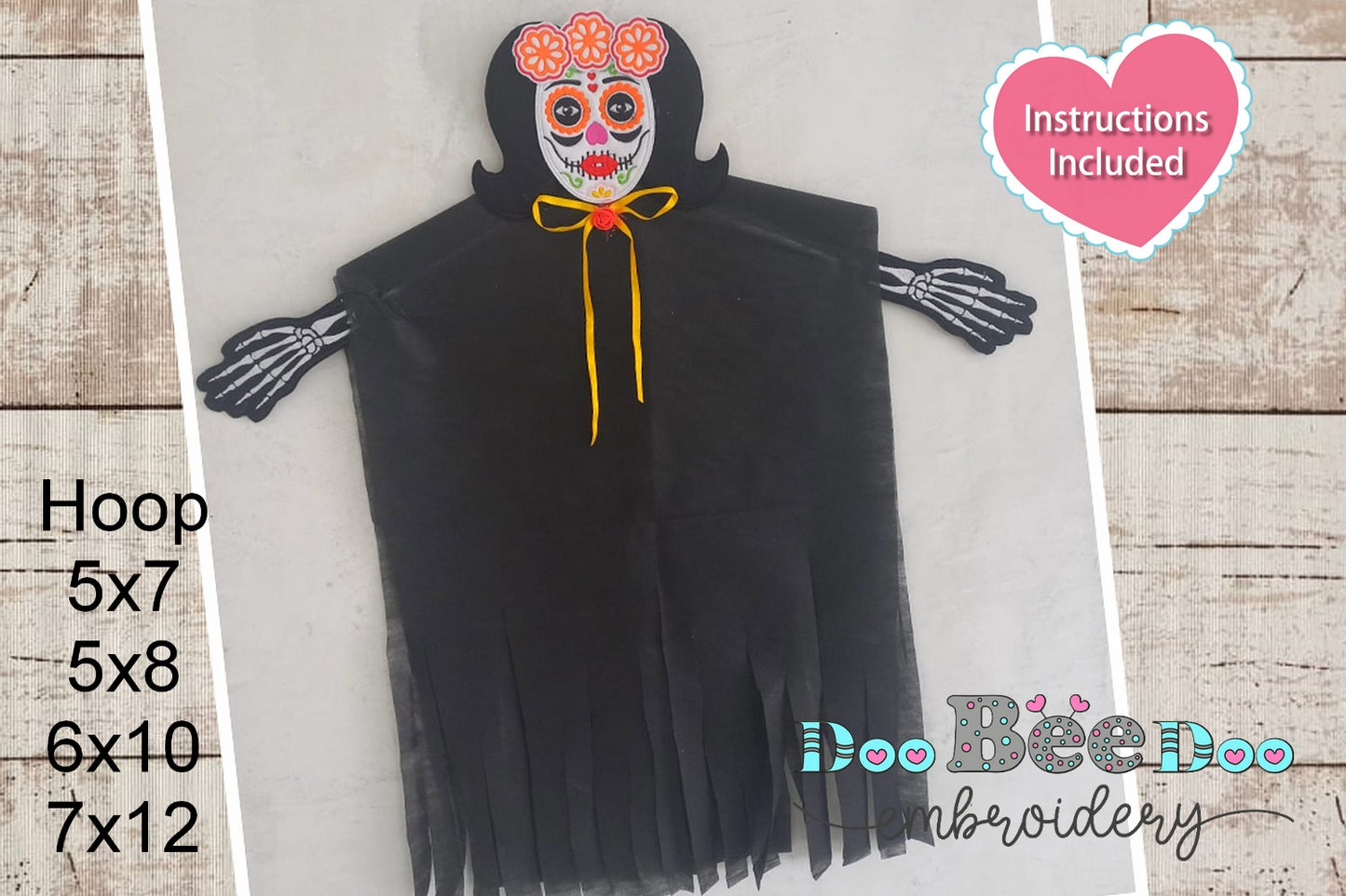 Hanging mexican skull Halloween - ITH Project - Machine Embroidery Design