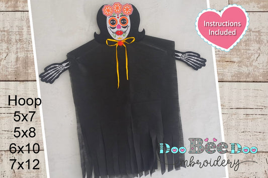 Hanging mexican skull Halloween - ITH Project - Machine Embroidery Design