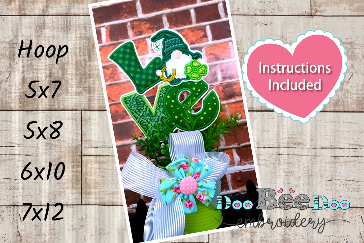 Saint Patrick's Gnome Love - ITH Project - Machine Embroidery Design