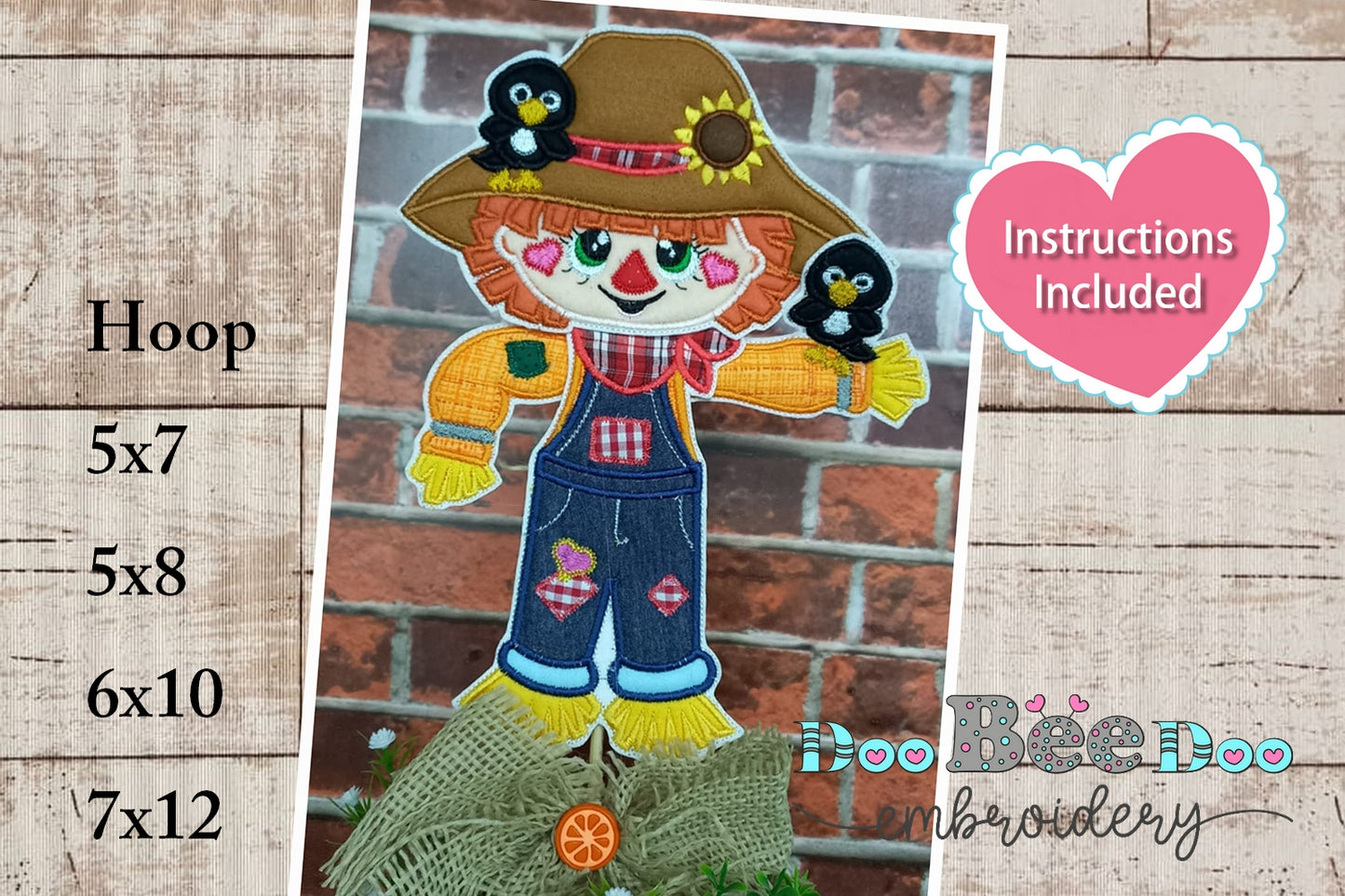Cute Boy Scarecrow Vase Ornament - ITH Project - Machine Embroidery Design