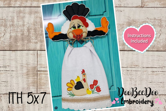 Chicken Dish Cloth Hanger - ITH Project - Machine Embroidery Design
