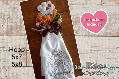 Thanksgiving Turkey Dish Towel Hanger - ITH Project - Machine Embroidery Design