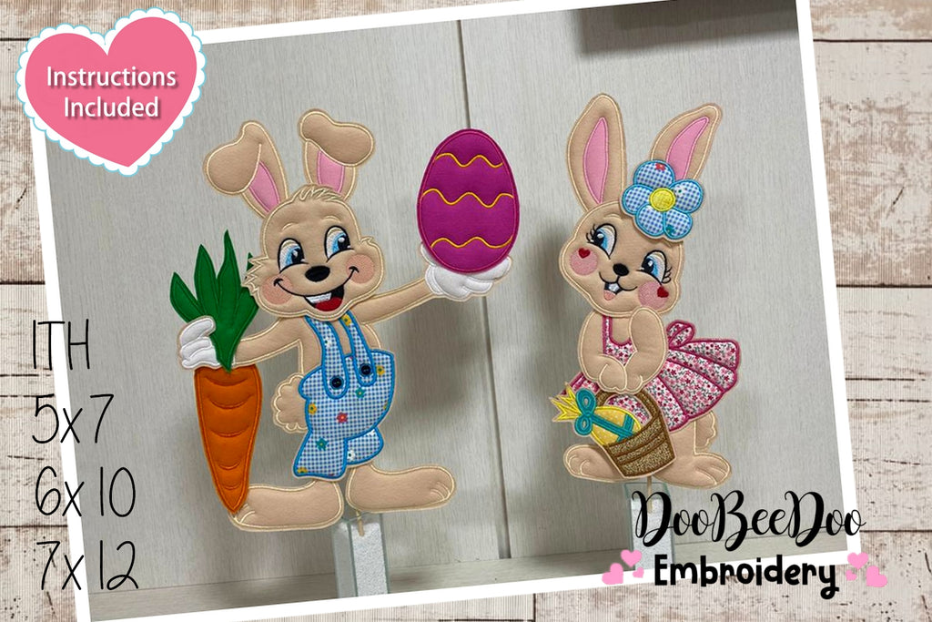 Easter Bunny Boy and Girl - Vase Ornaments - ITH Applique - Set of 2 designs